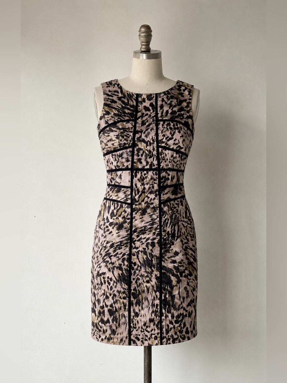 Ann Taylor Beige and Black Animal-Print Sheath Dress